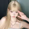 Peruca estilo coreano dourado claro famosa na internet cobertura natural para cabeça inteira franja de ar doce e fofa peruca de cabelo longo liso cobertura
