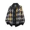 Cardigan suéter de malha losango masculino casal gola polo jaqueta cardigan estilo old money outono inverno fábrica transfronteiriça atacado