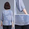 Camiseta Feminina de Chiffon de Manga Curta para Mãe Moda para Meia-Idade e Idosos Camiseta Feminina de Manga Três Quartos Tamanho Grande Novo Top de Verão