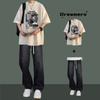 Camiseta de verano de manga corta para hombre, traje de rufián guapo, camiseta a juego con jeans modernos, ropa de moda para hombre, conjunto de dos piezas