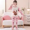 Pijamas de niña, primavera y otoño, jersey de cuello redondo con dibujos animados, ropa de casa de manga larga, traje para niños y niñas, ropa de casa