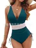 Aliexpress Amazon Europeu e Americano Popular Multicor Decote V Cobertura da Pele Plissado Fita Elástica Aparência Emagrecedora Peça Única Maiô Feminino