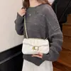 Bolso Cuadrado Pequeño Bordado Acolchado Texturizado Nuevo Estilo Otoño e Invierno 2025 Bolso Pequeño con Cadena Estilo Fragante Bolso de Hombro Cruzado de Moda para Mujer