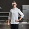 Jin Dian Chaqueta de Doble Botón Otoño e Invierno Manga Siete Puntos Hotel Catering Ropa Cómoda de Chef Restaurante de Catering Cocina de Comedor Ropa de Chef
