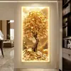 Árbol de la Fortuna Decoración de Vestíbulo Luz LED Estilo Wabi-Sabi Pasillo Pasillo Mural Pintura de Pared Colgante de Lujo de Gama Alta Accesible