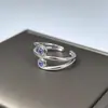 Anéis Ins Europeus e Americanos da Moda, Mais Vendido Transfronteiriço, Estilo Doce e Cool, Estilo Influenciador, Anéis Pequenos com Zircônia Azul, Atacado