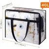 Bolsa de Armazenamento Transparente, Bolsa de Armazenamento Portátil de PVC Espessado, Bolsa de Armazenamento Doméstica Dobrável para Brinquedos e Roupas, À Prova d'Água e de Umidade