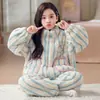Pijama de lã coral de inverno para meninas, novo estilo outono, gola alta, conjunto de loungewear com zíper para estudantes do ensino fundamental e crianças