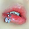 Borboleta de pérola com zircônia incrustada de diamante, anel labial degradê, pingando óleo nos dentes, Super Brilhante 1.0, joia para piercing dental, cruz fofa, transfronteiriça