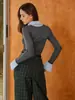 Camisa feminina de comércio exterior europeu e americano nova moda manga longa lapela falsa duas peças feminina base top