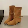 Botas retro de tacón grueso con punta para mujer, nuevo estilo otoño 2026, versátiles con vestidos, adelgazantes, que aumentan la altura, caña corta, botas Melard