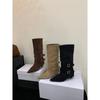 Botas Francesas Retro de Punta con Cuña para Mujer 2025 Otoño Nuevo Estilo con Hebilla de Cinturón Botas Altas Slouch de Tubo Alto Botas Ajustadas
