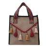 Nuevo estilo borla lino costura color contraste estilo étnico bolsa de cubo portátil estilo chino algodón y lino personalizado bolsa de mensajero Bento