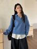 Tg Estilo Perezoso Suéter Suave Ceroso Jaspeado para Mujer Otoño e Invierno 2025 Nuevo Estilo Manga Raglán Holgado Tejido Camisa Polo 25908