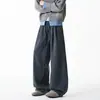Novidade de Inverno Masculina Estilo Americano Plissado Design Xadrez Tecido de Lã High-End Solto Espessado Moda Lã Calças Casuais