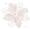 Decoración navideña de 16 cm con purpurina hueca, simulación de flores navideñas en polvo con purpurina, adornos florales navideños, accesorios de tiro