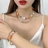 Kenjay Moda Europea y Americana Cadena Cubana con Collar de Cuentas de Perlas Barrocas para Mujer Collar Apilado de Múltiples Filas ins