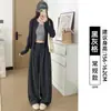 Calça xadrez preta para mulheres, novo estilo de outono 2026, calça reta casual solta que afina para mulheres baixinhas, calça casual de perna larga
