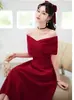 Elegante Vestido Rojo de Hombros Descubiertos para Boda de Novia Brindis Vestido de Compromiso Vestido de Regreso a Casa Petite que Cubre el Vientre Banquete