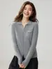 Novo Suéter de Caxemira Feminino Gola Polo Zíper Duplo Tricô Cardigã Emagrecedor Estilo Minimalista Fashion Casual Simples