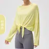 Cubierta de yoga de tacto perezoso manga larga camiseta para mujer holgada casual se puede anudar usar por delante y por detrás cubierta deportiva de pilates