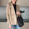 Amazon 2025 Nueva Llegada de Primavera Comercio Exterior Transfronterizo Europeo y Americano Moda Femenina Temperamento Elegante Patchwork Tejido de Lana Abrigo de Lana Marrón