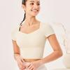 Ropa de Yoga, Top Deportivo de Espalda Bonita, Corte Ajustado, Ropa Deportiva Transpirable para Fitness con Almohadilla en el Pecho, Ropa de Yoga, Ropa de Mujer de Manga Corta