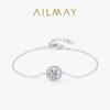 Pulseira em prata de lei S925 com zircônia redonda para menina, simples, de luxo leve, toda cravejada em diamante, joia elegante versátil europeia e americana