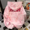 Moletom com Capuz Versátil Personalizado com Letra Estilo Campus Americano para Mulheres Outono e Inverno 2025 Estudante Tie-Dye Rosa Novo Top
