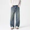 Calça jeans masculina com pintura salpicada, corte reto, modelagem solta, estilo retro americano, calça casual larga da moda, novo modelo 2026, atacado
