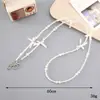 Moda Ins Nova Menina Doce Pérola Laço Contas Corrente Transversal Lanyard para Celular Pode Ser Carregado nas Costas Pingente de Corrente