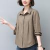 Camisa de algodón y lino para mujer, primavera y otoño 2024, nueva camisa informal holgada, elegante, adelgazante, de manga larga para madres de mediana edad.