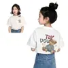 Camiseta de Manga Curta para Meninas Algodão Puro Verão Nova Chegada Crianças Crianças Mais Velhas Manga Meia Manga Solta Moda Verão Estilo Manga Meia Manga Top Estiloso