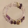 Pulsera de Amatista Natural para Mujer, Caja Mágica de Bambú Morado, Pulsera de Doble Capa, Piedra Preciosa de Cristal Morado, Pulsera de Gama Alta al por Mayor