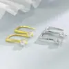 Aretes de Gancho de Plata de Ley S925 Clásicos y Sencillos, Ins, Versátiles para el Uso Diario, Chapados en Oro con Diamantes Colgantes para Mujer