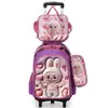 Mochila Escolar Transfronteiriça 3D Casca Dura Couro Concavo-Convexo Aluno do Ensino Fundamental Mochila de Rodinhas 5-12 Anos Desenho Animado Conjunto de Três Peças Mochila