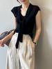 Chaleco de Punto con Escote en V Estilo Francés con Cinta para Mujer, Camiseta Básica sin Mangas de Lana, Top Delgado Elegante de Corte Ajustado