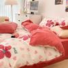 Urso de Natal Desenho Animado Algodão Algodão Cama Quatro Peças Inverno Veludo Leite Capa de Edredom Flange Veludo Coral Lençol de Cama Três