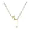 Collar de Perlas de Zirconia de Mariposa, Moderno y Versátil, Cadena para Clavícula, Diseño Nicho, Collar de Lujo Ligero y de Alta Gama para Mujer, Tendencia