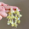 Mar Rosa de Flores~Brincos de Borla de Flor com Contas para Mulheres, Brincos Doces Estilo Girly para o Verão, Brincos de Estilo Nicho para Férias