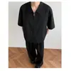 Camisa de Manga Corta con Textura Plisada para Hombre 2026 Verano Nuevo Estilo de Alta Gama Fresca Moderna Holgada de Media Manga