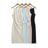 Vestido Sexy Francês Vazado com Alças Halter para Mulheres com Saia Longa Plissada que Mostra a Figura e Saia que Cobre o Quadril