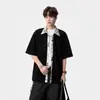 Camisa de Jacquard Texturizado de Manga Corta de Dos Piezas Falsas Estilo Americano para Hombre, Nueva Tendencia de Verano Fresca Holgada Casual Camisa Chaqueta