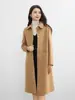 Abrigo de cachemira de doble cara de longitud media para mujer de otoño e invierno, gabardina de lana de alta gama hasta la rodilla con cuello de solapa