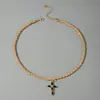 Collar Cruzado de Aleación Oscura Retro Transfronterizo Europeo y Americano Cadena de Suéter Apilada con Cuentas Estilo Gótico Negro Personalizado