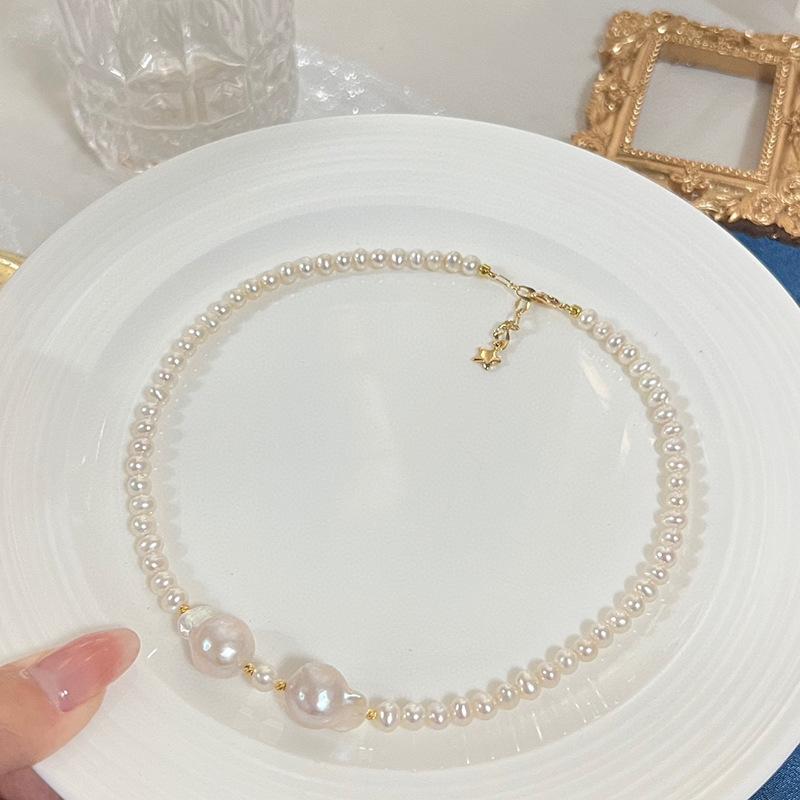 不规则巴洛克吊坠珍珠项链14k注金时尚高级感天然淡水珍珠锁骨链