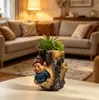Maceta de Gnomo de Tocón de Árbol Florero Paisaje en Miniatura Forma de Enano Resina Dibujo Animado Elfo Maceta para Suculentas Adorno