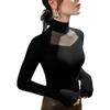 Fu Sheng Ji Top de Cuello Medio Alto con Costuras Caladas Otoño e Invierno Nuevo Camiseta Base Interior Elegante de Manga Larga