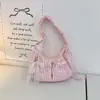 Bolso de Hombro Único con Lazo de Encaje Estilo Coreano Femenino de Alto Valor para Mujer, Bolso Ligero Tipo Bollo para Axila de Cuadros Rosa Dulce