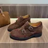 Mocasines Versátiles de Tacón Oculto para Mujer 2026 Nuevo Estilo Otoño Estilo Británico Zapatos Monk Tallados Zapatos de Cuero Pequeños Brogue